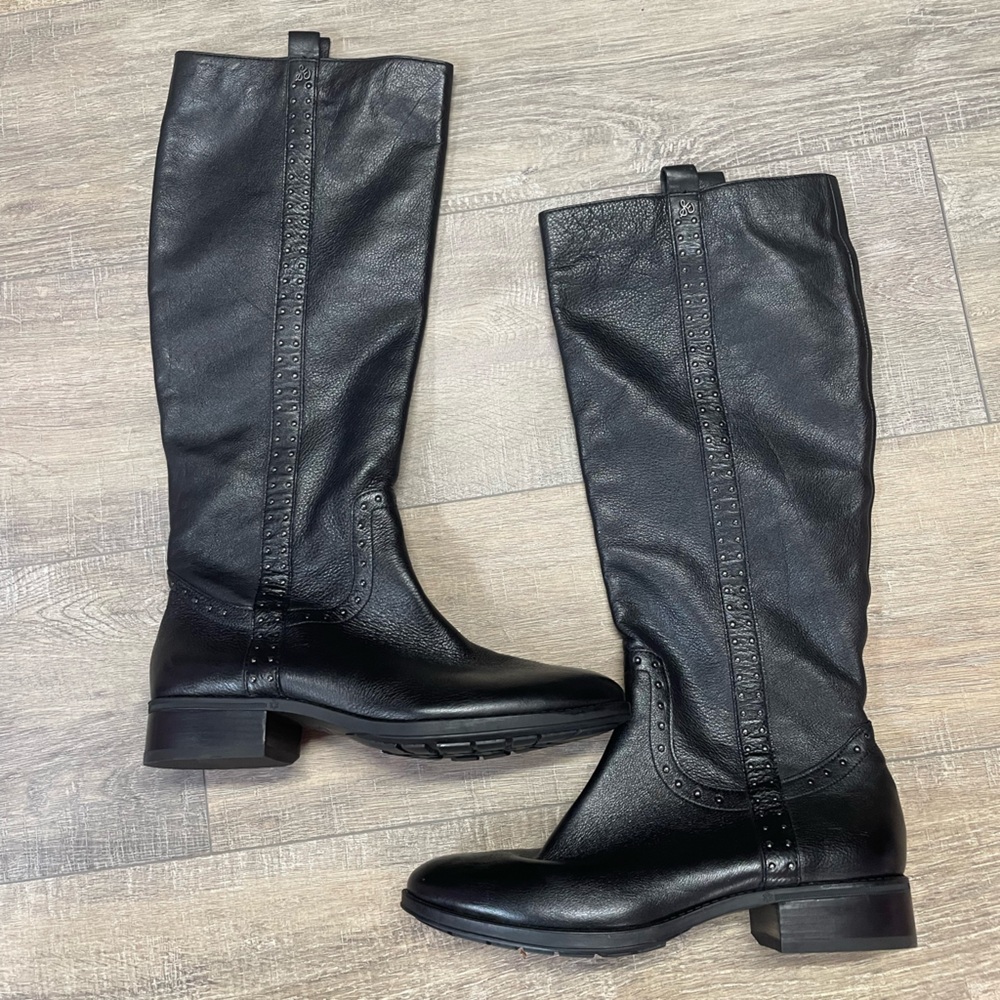 Sam Edelman Prina Black Leather Studded Riding Boots Low Heel Like New